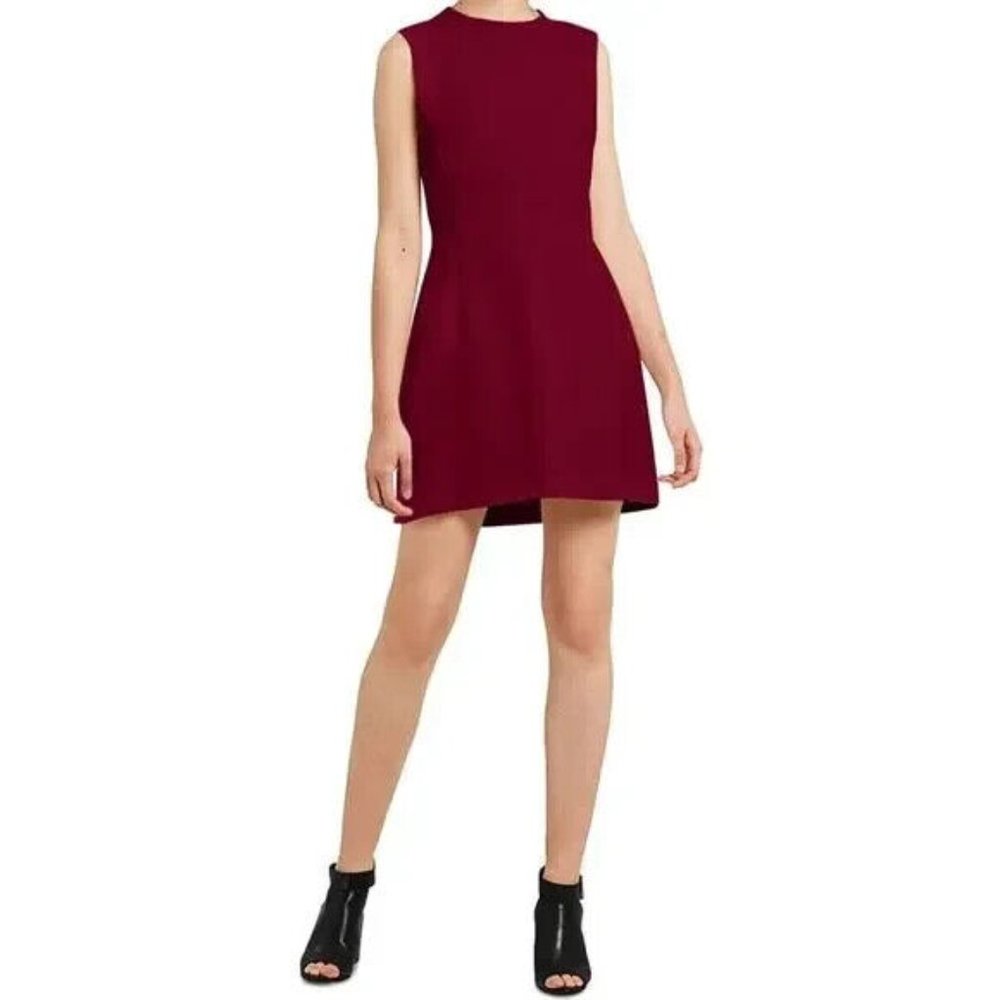 French Connection Dress Women's 2 Sheath Fit Flare Sleeveless, Baked Cherry